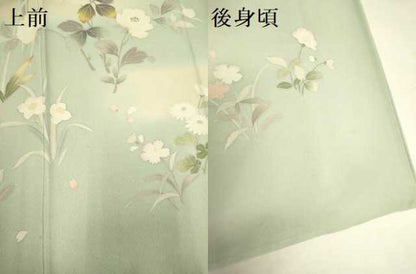 平和屋着物▽訪問着　単衣　駒刺繍　草花文　暈し染め　正絹　逸品　DABD6516du