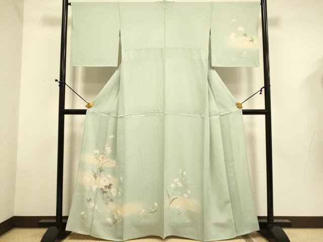 平和屋着物▽訪問着　単衣　駒刺繍　草花文　暈し染め　正絹　逸品　DABD6516du
