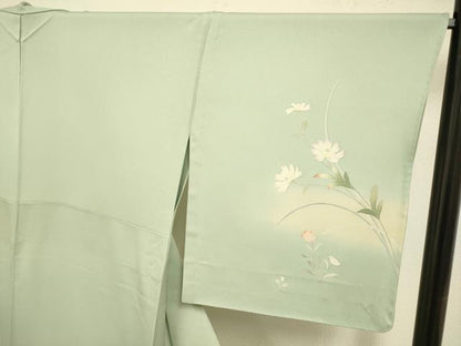 平和屋着物▽訪問着　単衣　駒刺繍　草花文　暈し染め　正絹　逸品　DABD6516du