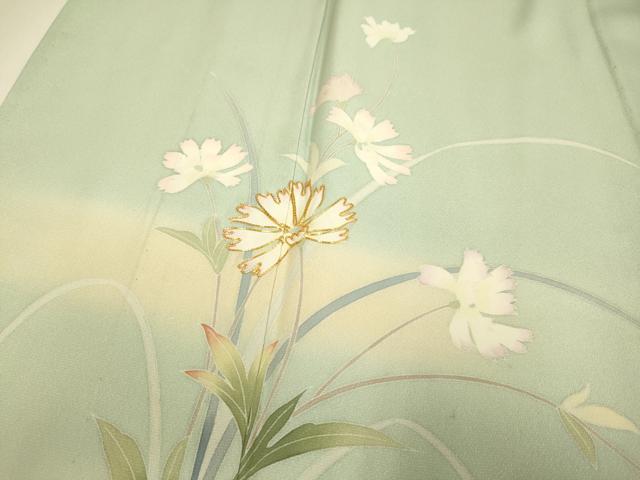 平和屋着物▽訪問着　単衣　駒刺繍　草花文　暈し染め　正絹　逸品　DABD6516du