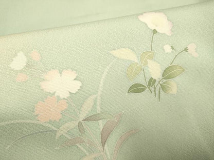 平和屋着物▽訪問着　単衣　駒刺繍　草花文　暈し染め　正絹　逸品　DABD6516du