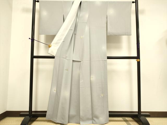 平和屋着物▽京加賀友禅　百貫石峰　小紋　単衣　舞花文　蛍暈し　正絹　逸品　DABD6517du