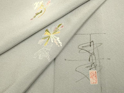 平和屋着物▽京加賀友禅　百貫石峰　小紋　単衣　舞花文　蛍暈し　正絹　逸品　DABD6517du