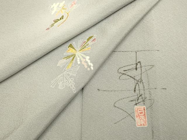 平和屋着物▽京加賀友禅　百貫石峰　小紋　単衣　舞花文　蛍暈し　正絹　逸品　DABD6517du