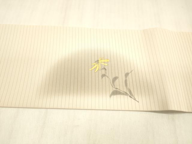 平和屋着物＊夏物 絽塩瀬 九寸名古屋帯 手描き 枝花文 金彩 正絹 逸品 DABD6522cm