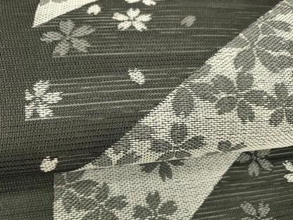平和屋着物＊夏物 六通柄 京袋帯 舞桜文 黒地 DABD6523cm