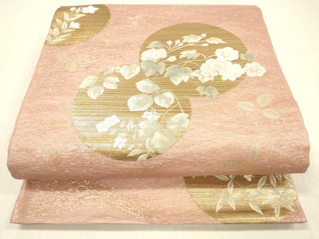 平和屋着物＊夏物 六通柄袋帯 萩に丸紋 金糸 正絹 逸品 DABD6525cm