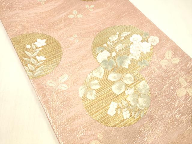 平和屋着物＊夏物 六通柄袋帯 萩に丸紋 金糸 正絹 逸品 DABD6525cm