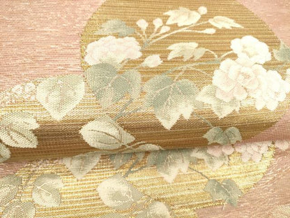 平和屋着物＊夏物 六通柄袋帯 萩に丸紋 金糸 正絹 逸品 DABD6525cm