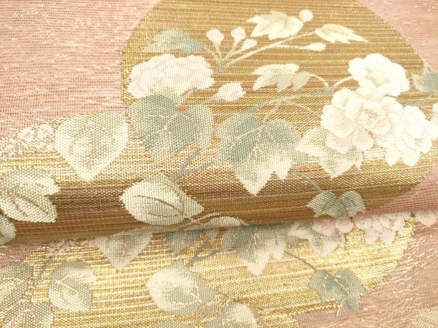 平和屋着物＊夏物 六通柄袋帯 萩に丸紋 金糸 正絹 逸品 DABD6525cm