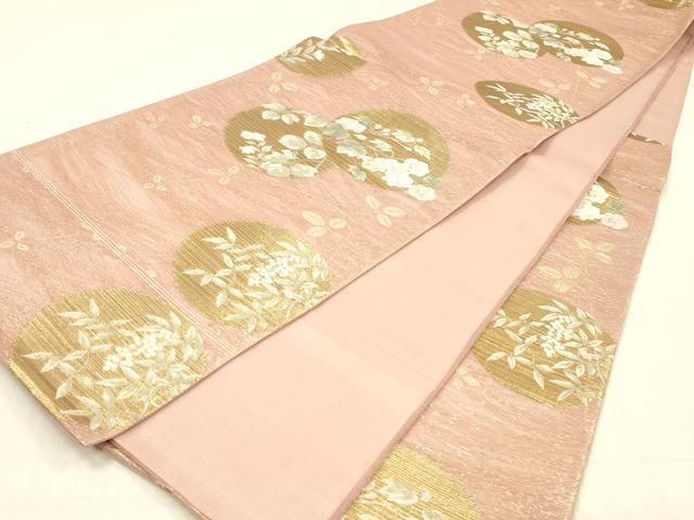 平和屋着物＊夏物 六通柄袋帯 萩に丸紋 金糸 正絹 逸品 DABD6525cm