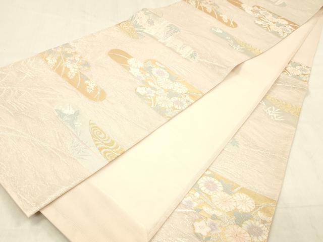 平和屋着物＊夏物 六通柄袋帯 草花文 金銀糸 正絹 逸品 DABD6527cm
