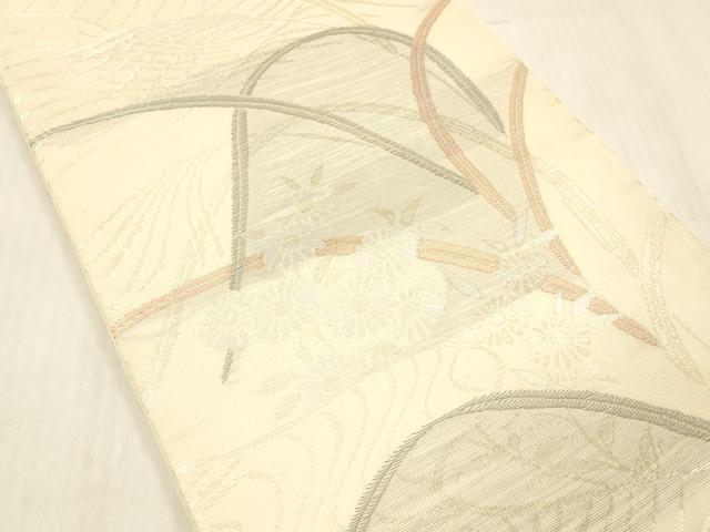 平和屋着物＊夏物 六通柄袋帯 流水草花文 金銀糸 正絹 逸品 DABD6533cm
