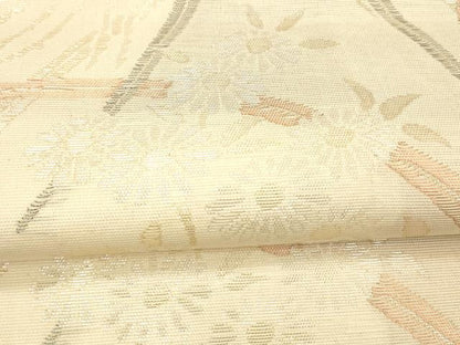 平和屋着物＊夏物 六通柄袋帯 流水草花文 金銀糸 正絹 逸品 DABD6533cm