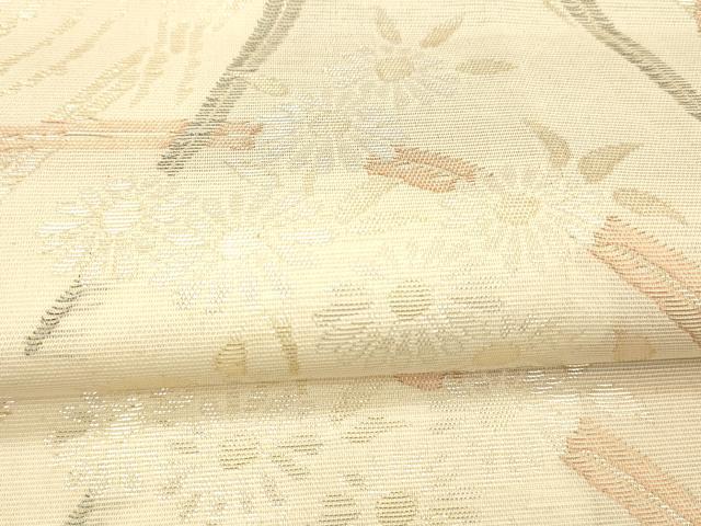平和屋着物＊夏物 六通柄袋帯 流水草花文 金銀糸 正絹 逸品 DABD6533cm