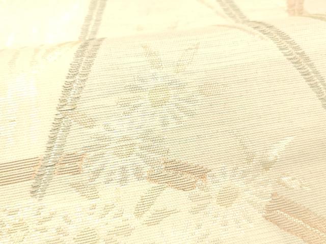 平和屋着物＊夏物 六通柄袋帯 流水草花文 金銀糸 正絹 逸品 DABD6533cm