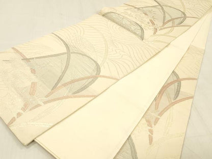 平和屋着物＊夏物 六通柄袋帯 流水草花文 金銀糸 正絹 逸品 DABD6533cm