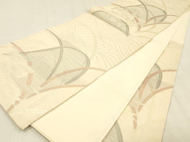平和屋着物＊夏物 六通柄袋帯 流水草花文 金銀糸 正絹 逸品 DABD6533cm