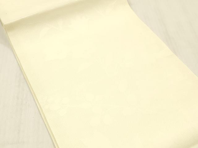 平和屋着物＊夏物 九寸開き名古屋帯 草花文 鳥の子色 正絹 逸品 DABD6537cm