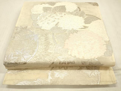 平和屋着物＊夏物 六通柄袋帯 紫陽花舞葉文 銀糸 正絹 逸品 DABD6538cm