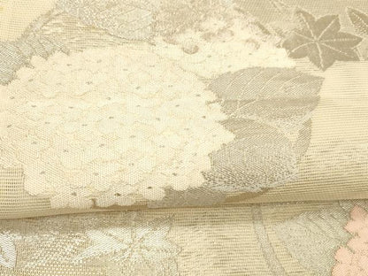 平和屋着物＊夏物 六通柄袋帯 紫陽花舞葉文 銀糸 正絹 逸品 DABD6538cm