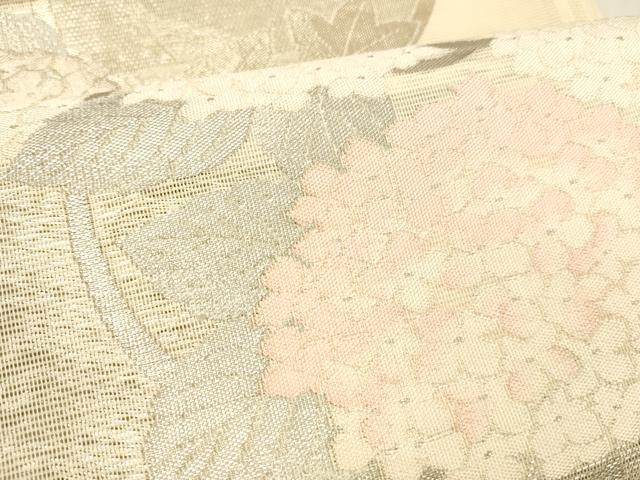 平和屋着物＊夏物 六通柄袋帯 紫陽花舞葉文 銀糸 正絹 逸品 DABD6538cm