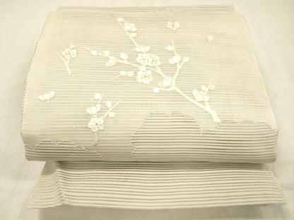 平和屋着物＊夏物 絽綴れ 八寸名古屋帯 総刺繍 枝桜 銀糸 正絹 逸品 DABD6539cm