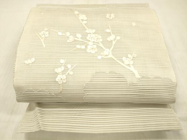 平和屋着物＊夏物 絽綴れ 八寸名古屋帯 総刺繍 枝桜 銀糸 正絹 逸品 DABD6539cm