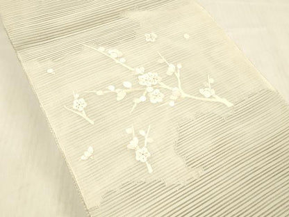 平和屋着物＊夏物 絽綴れ 八寸名古屋帯 総刺繍 枝桜 銀糸 正絹 逸品 DABD6539cm