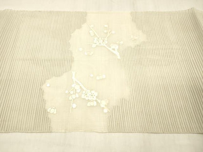 平和屋着物＊夏物 絽綴れ 八寸名古屋帯 総刺繍 枝桜 銀糸 正絹 逸品 DABD6539cm