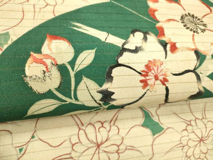 平和屋着物＊夏物 アンティーク 大正ロマン 全通柄九寸名古屋帯 刺繍 冊子竹垣花文 銀彩 正絹 逸品 DABD6541cm