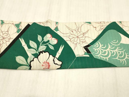平和屋着物＊夏物 アンティーク 大正ロマン 全通柄九寸名古屋帯 刺繍 冊子竹垣花文 銀彩 正絹 逸品 DABD6541cm