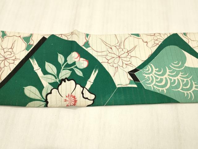 平和屋着物＊夏物 アンティーク 大正ロマン 全通柄九寸名古屋帯 刺繍 冊子竹垣花文 銀彩 正絹 逸品 DABD6541cm