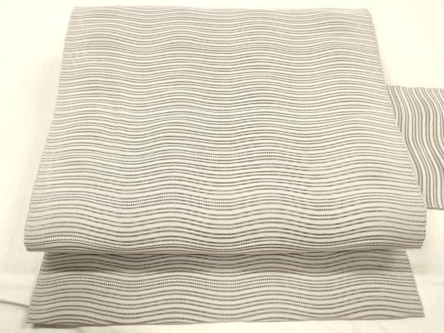 平和屋着物＊夏物 絽綴れ 八寸名古屋帯 よろけ縞 白藤色 正絹 逸品 DABD6545cm