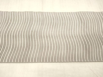 平和屋着物＊夏物 絽綴れ 八寸名古屋帯 よろけ縞 白藤色 正絹 逸品 DABD6545cm