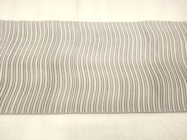 平和屋着物＊夏物 絽綴れ 八寸名古屋帯 よろけ縞 白藤色 正絹 逸品 DABD6545cm