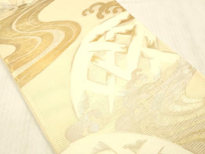 平和屋着物＊夏物 六通柄袋帯 流水籬文 金銀糸 三越扱い 正絹 逸品 DABD6549cm