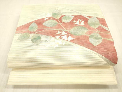 平和屋着物＊夏物 西陣 絽綴れ 八寸名古屋帯 草花文 金銀糸 正絹 逸品 DABD6550cm