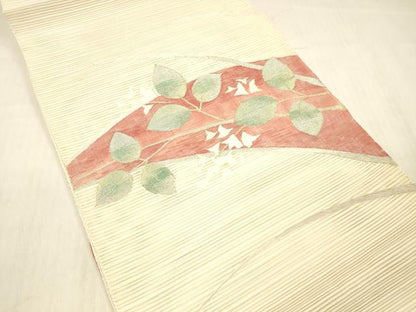平和屋着物＊夏物 西陣 絽綴れ 八寸名古屋帯 草花文 金銀糸 正絹 逸品 DABD6550cm