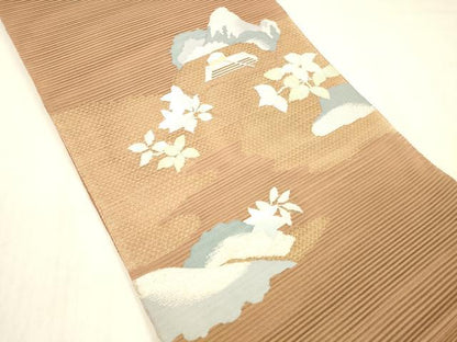平和屋着物＊夏物 絽綴れ 八寸名古屋帯 草葉文 金銀糸 正絹 逸品 DABD6551cm