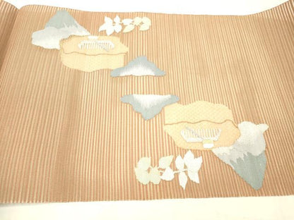 平和屋着物＊夏物 絽綴れ 八寸名古屋帯 草葉文 金銀糸 正絹 逸品 DABD6551cm