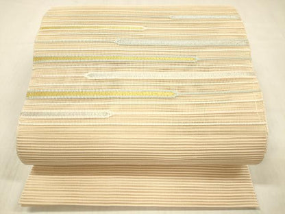 平和屋着物＊夏物 絽綴れ 八寸名古屋帯 横段文 金銀糸 正絹 逸品 DABD6553cm