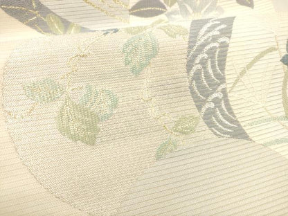 平和屋着物＊夏物 六通柄袋帯 流水籬草花文 金銀糸 正絹 逸品 DABD6555cm