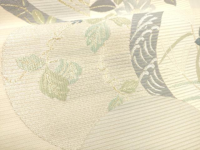 平和屋着物＊夏物 六通柄袋帯 流水籬草花文 金銀糸 正絹 逸品 DABD6555cm