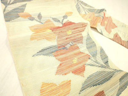平和屋着物＊夏物 八寸名古屋帯 草花文 正絹 逸品 DABD6559cm