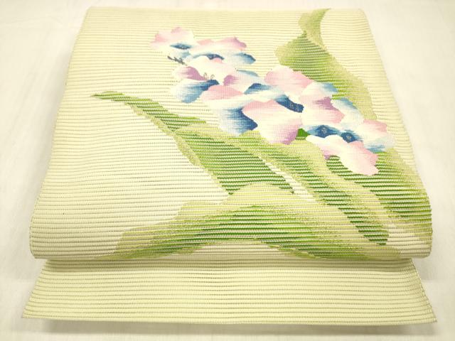 平和屋着物＊夏物 絽綴れ 八寸名古屋帯 草花文 銀糸 正絹 逸品 DABD6560cm