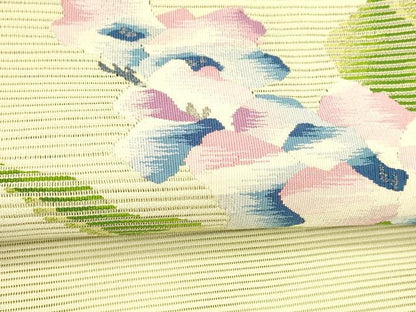 平和屋着物＊夏物 絽綴れ 八寸名古屋帯 草花文 銀糸 正絹 逸品 DABD6560cm