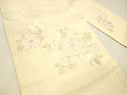 平和屋着物＊夏物 九寸名古屋帯 駒刺繍 総刺繍 草花文 正絹 逸品 DABD6564cm