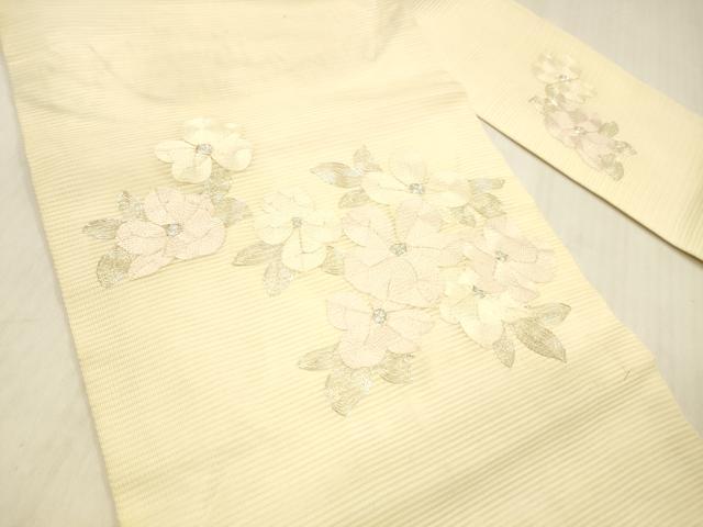 平和屋着物＊夏物 九寸名古屋帯 駒刺繍 総刺繍 草花文 正絹 逸品 DABD6564cm
