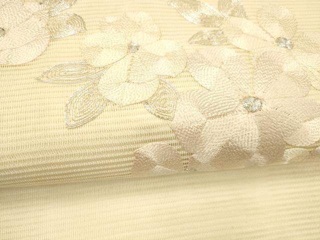 平和屋着物＊夏物 九寸名古屋帯 駒刺繍 総刺繍 草花文 正絹 逸品 DABD6564cm